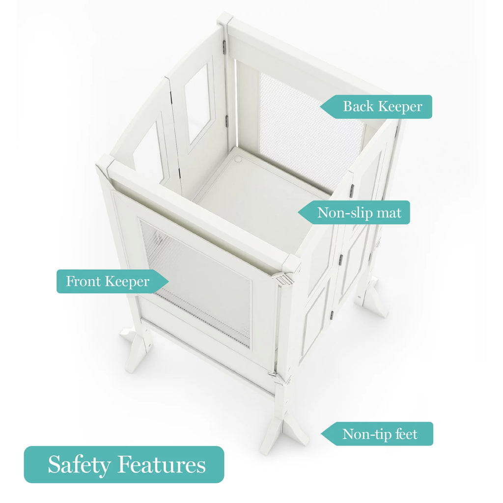 White Foldable Wooden Adjustable Height Toddler Stool Q99149