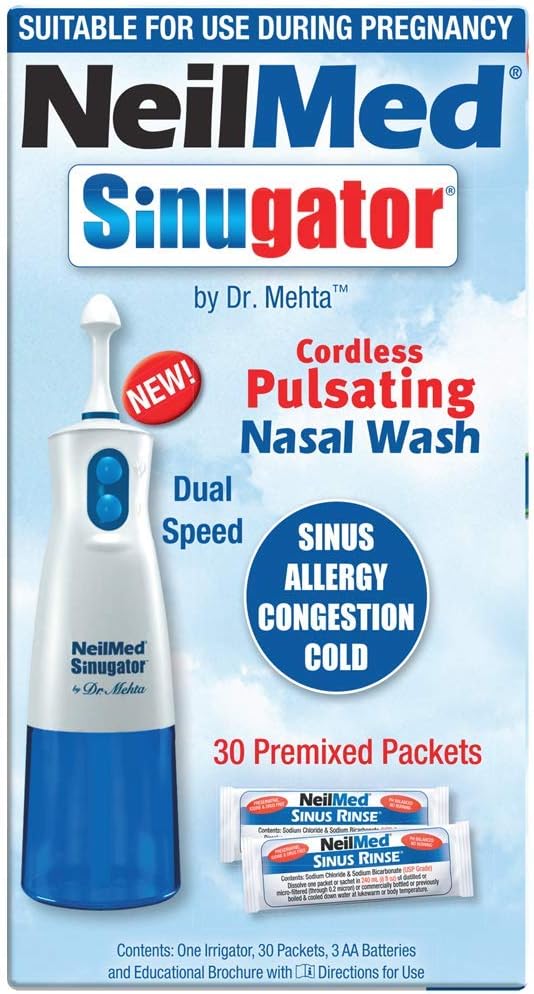 Cordless Pulsating Nasal Wash Kit with 30 Premixed Packets and 3 AA Batteries B81362