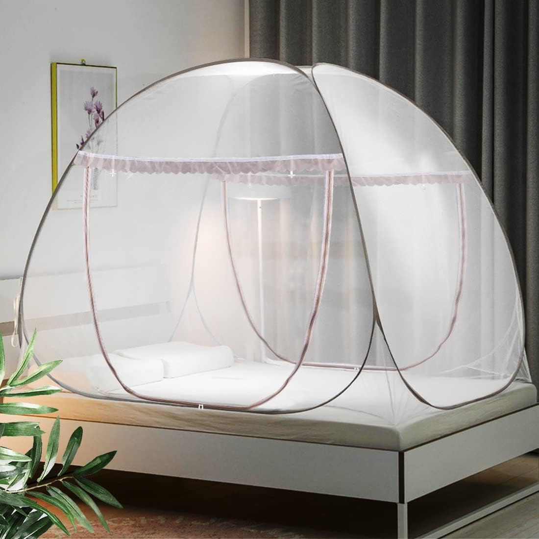Pop Up Bed Net Tent with Bottom, Double Door, 79 x71x59 inch W3584