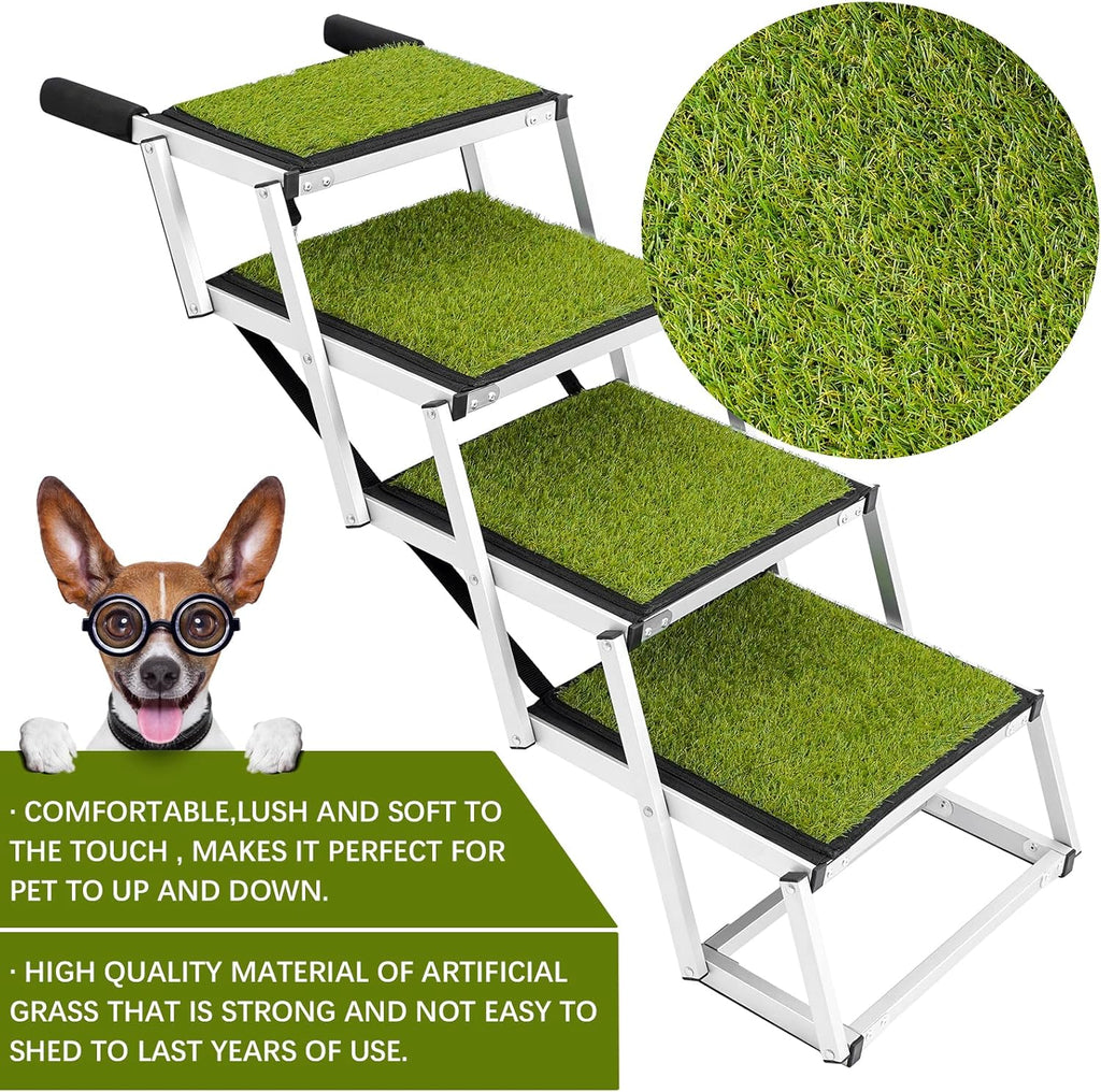 Aluminum Lightweight Portable Dog Car Ramp with Steps, 4 Black, Supports up to 200 lbs Z150856