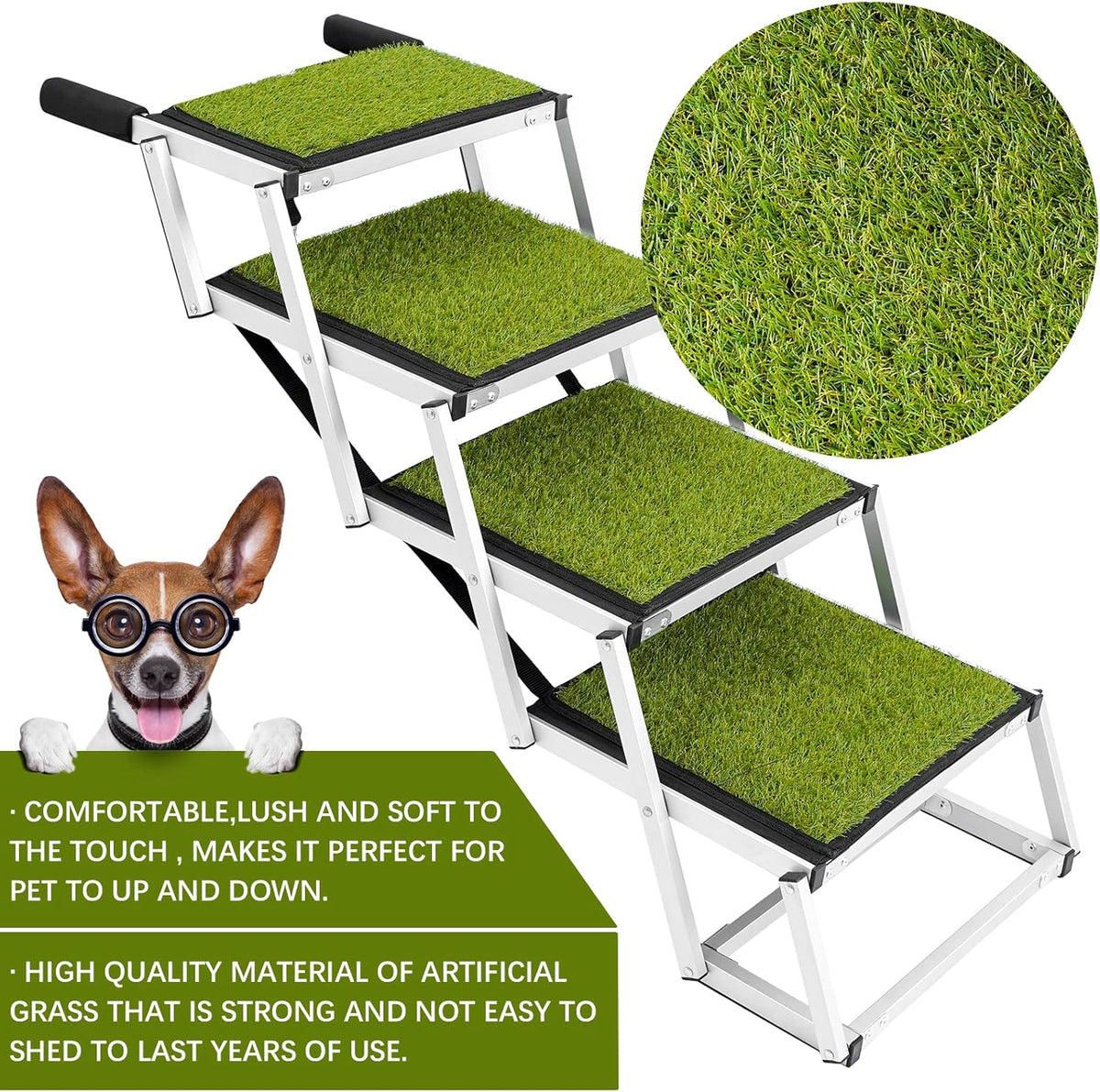 Aluminum Lightweight Portable Dog Car Ramp with Steps, 4 Black, Supports up to 200 lbs Z150856