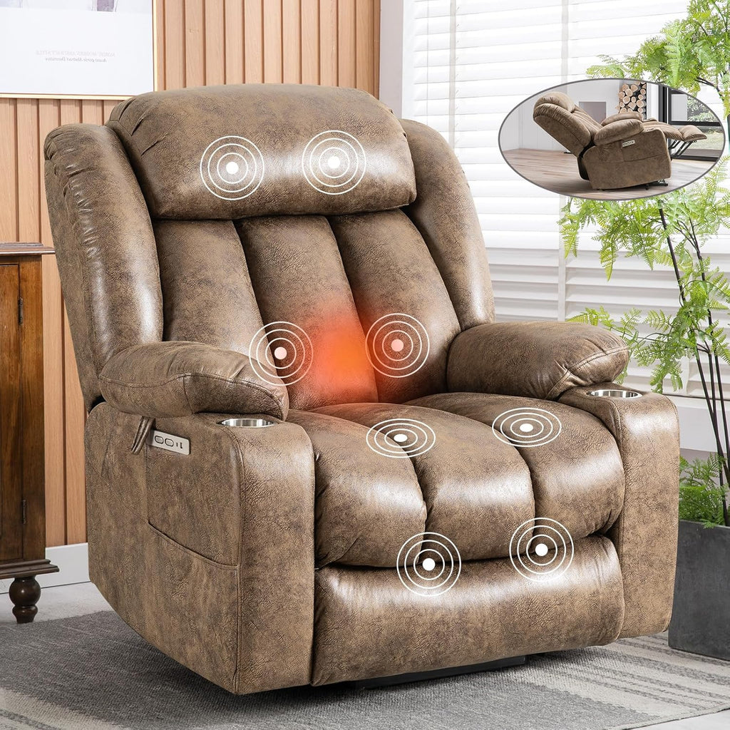 Light Brown Power Lift Recliner with Heated and Massage, USB, Cup Holder J267