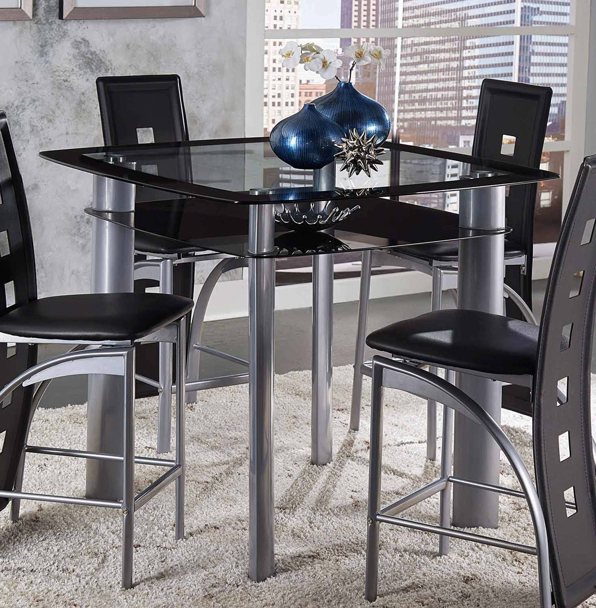 Black and Silver Counter Height Dining Table Z106