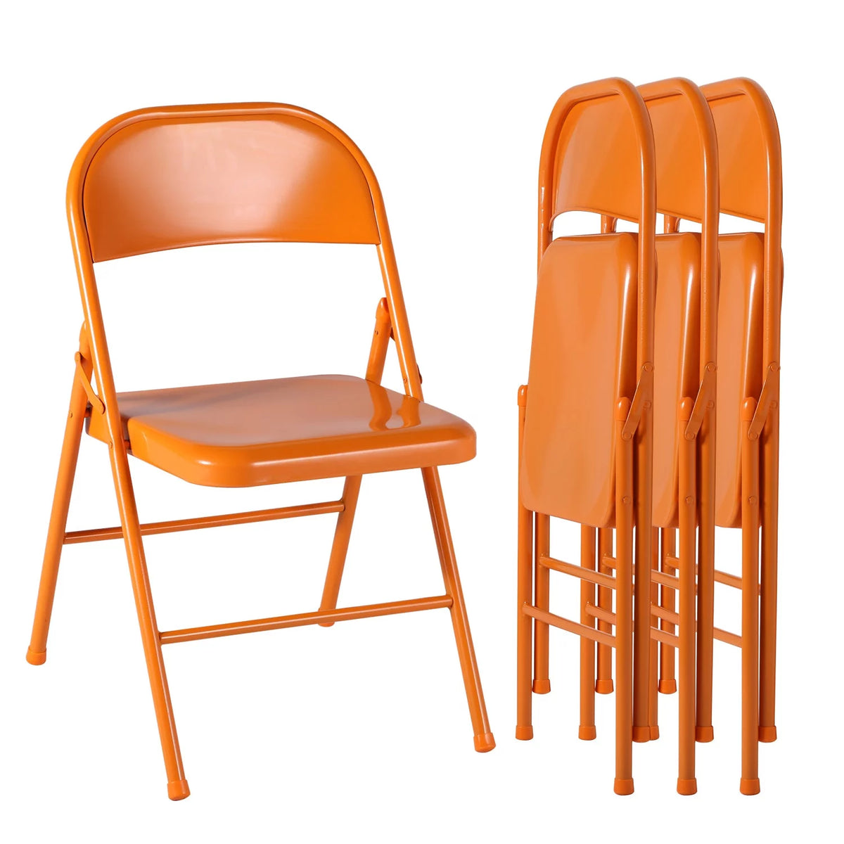 Set of 4 Orange Metal Folding Chairs K155