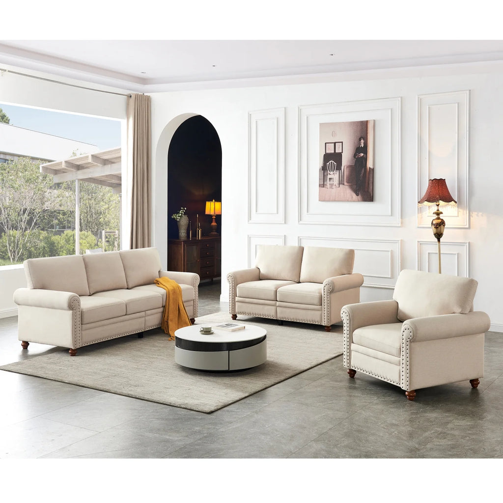 Beige Fabric 3 Piece Sofa Set F195146