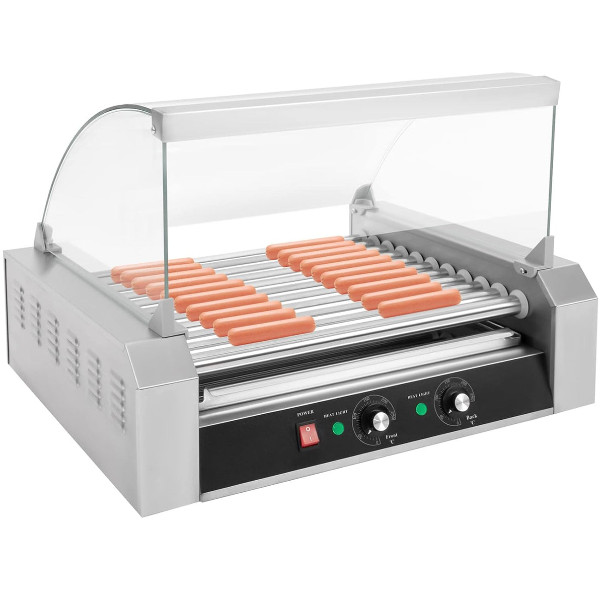 30 Hot Dog 11 Roller Stainless Steel Electric Cook Warmer Machine with Cover S54363