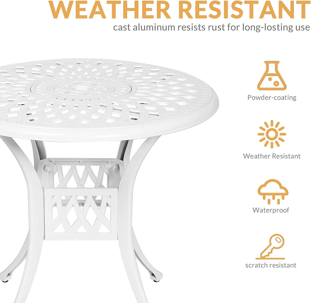 3-Piece Cast Aluminum Outdoor Patio Dining Set with 2 Cushioned Chairs and Round Table H829