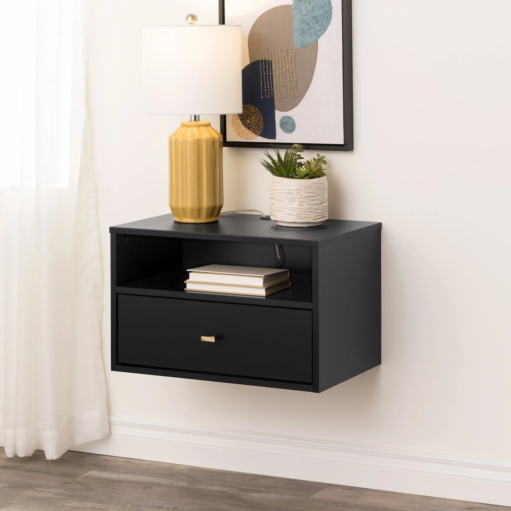 Black Floating Nightstand With Open Shelf B1325