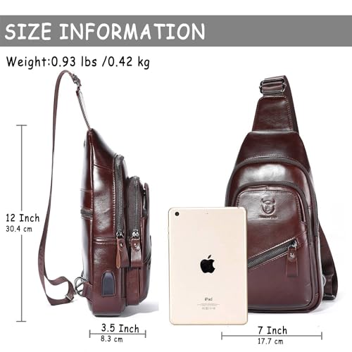 Leather Sling Bag with USB Charging Port Chest Bag Shoulder Bag Crossbody Daypack Backpack O728