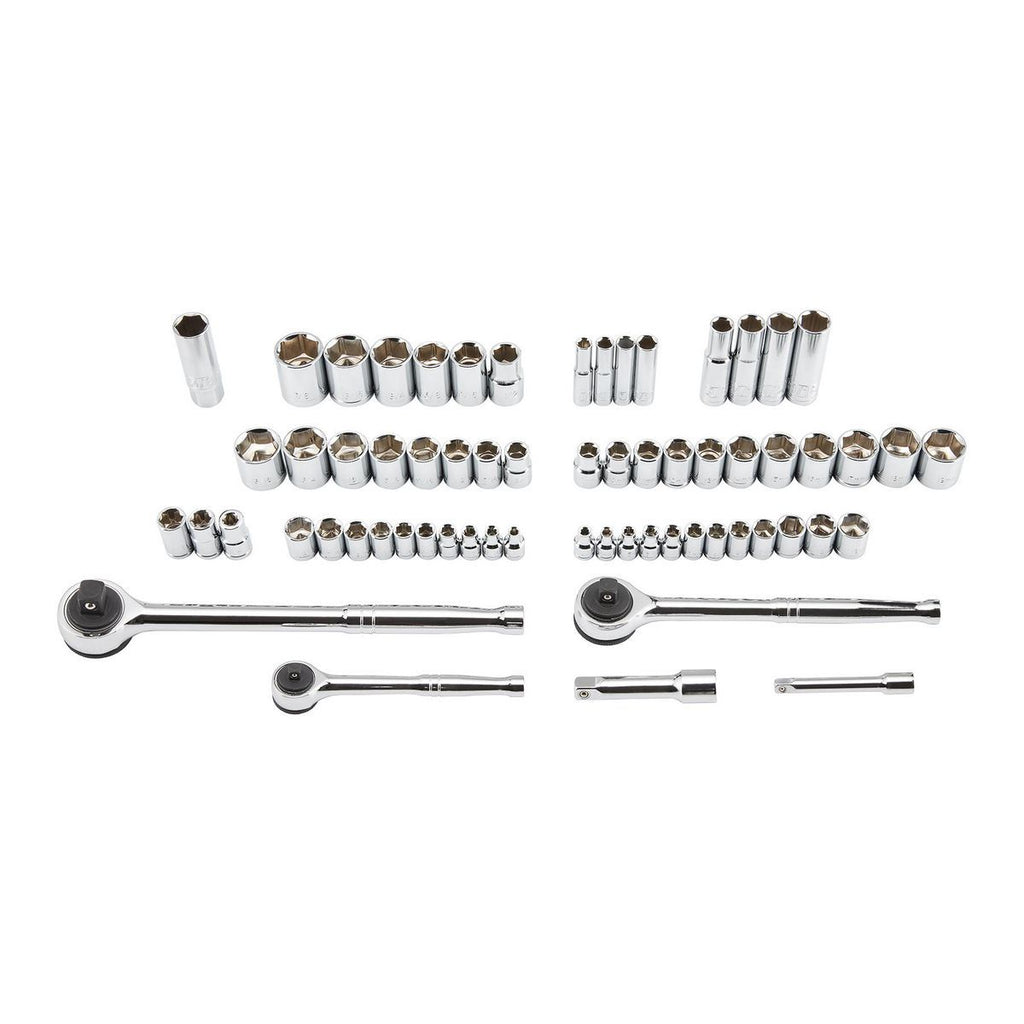 1/4 in., 3/8 in., and 1/2 in. Drive SAE and Metric Socket Set, 64-Piece P45351