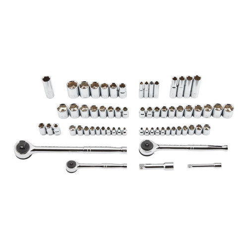 1/4 in., 3/8 in., and 1/2 in. Drive SAE and Metric Socket Set, 64-Piece P45351
