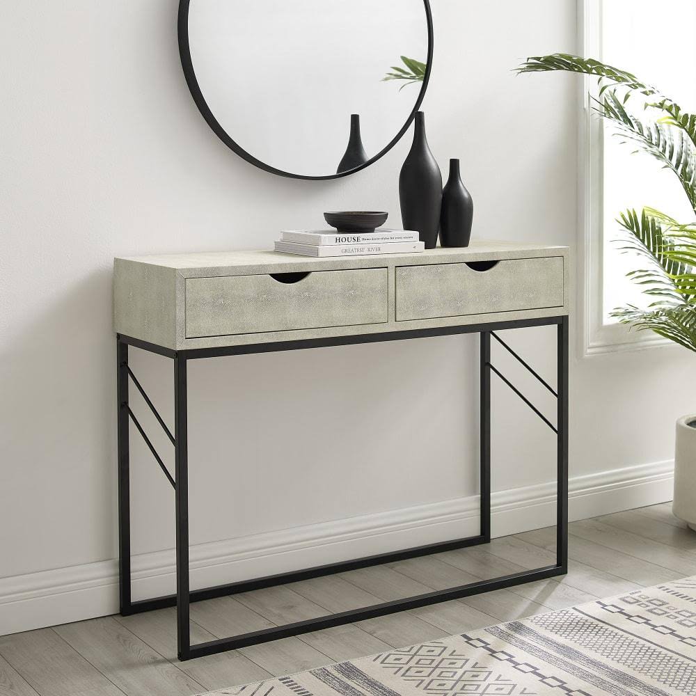 Grey 2-Drawer Faux Shagreen Entry Table P347