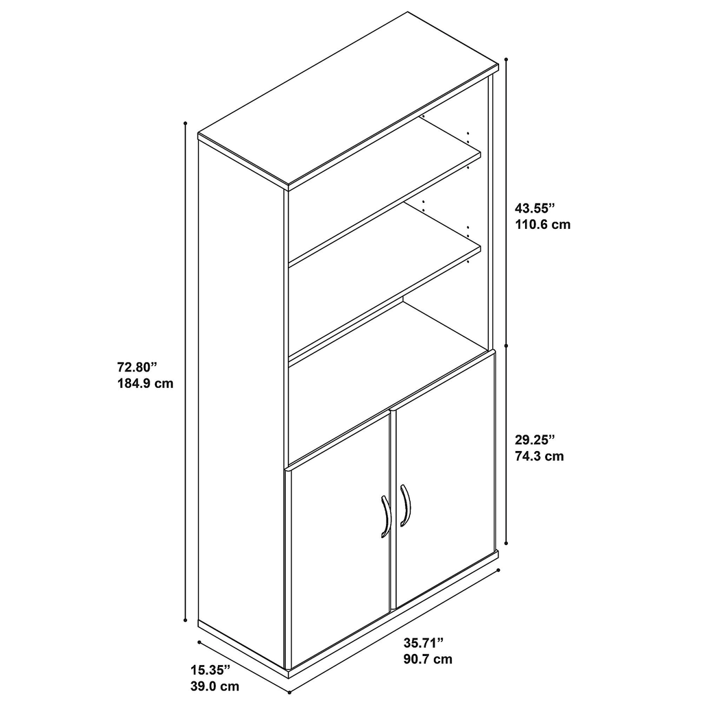 White 5 Shelf 2 Door Wood Composite Bookcase Q2375