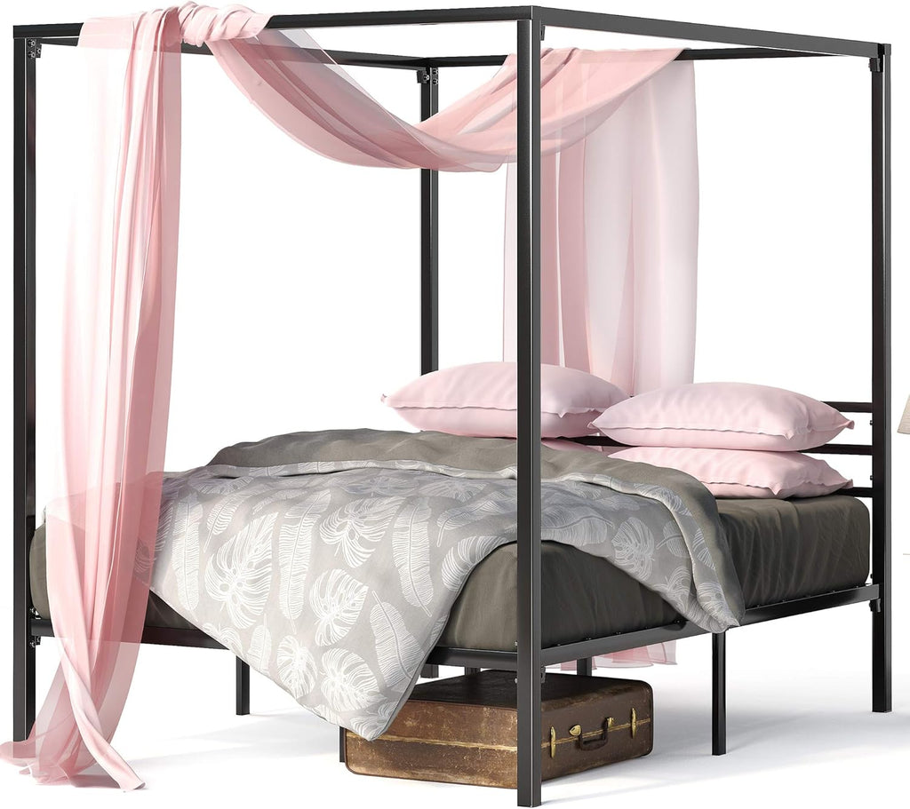 Black Metal Canopy Platform Bed Frame Queen Z5779