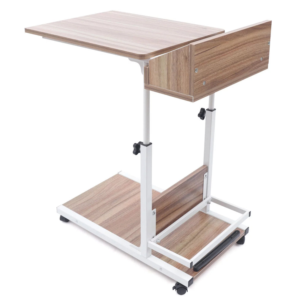 C Shaped Mobile Sofa Side Table with Wheels and Storage Shelves Y2056