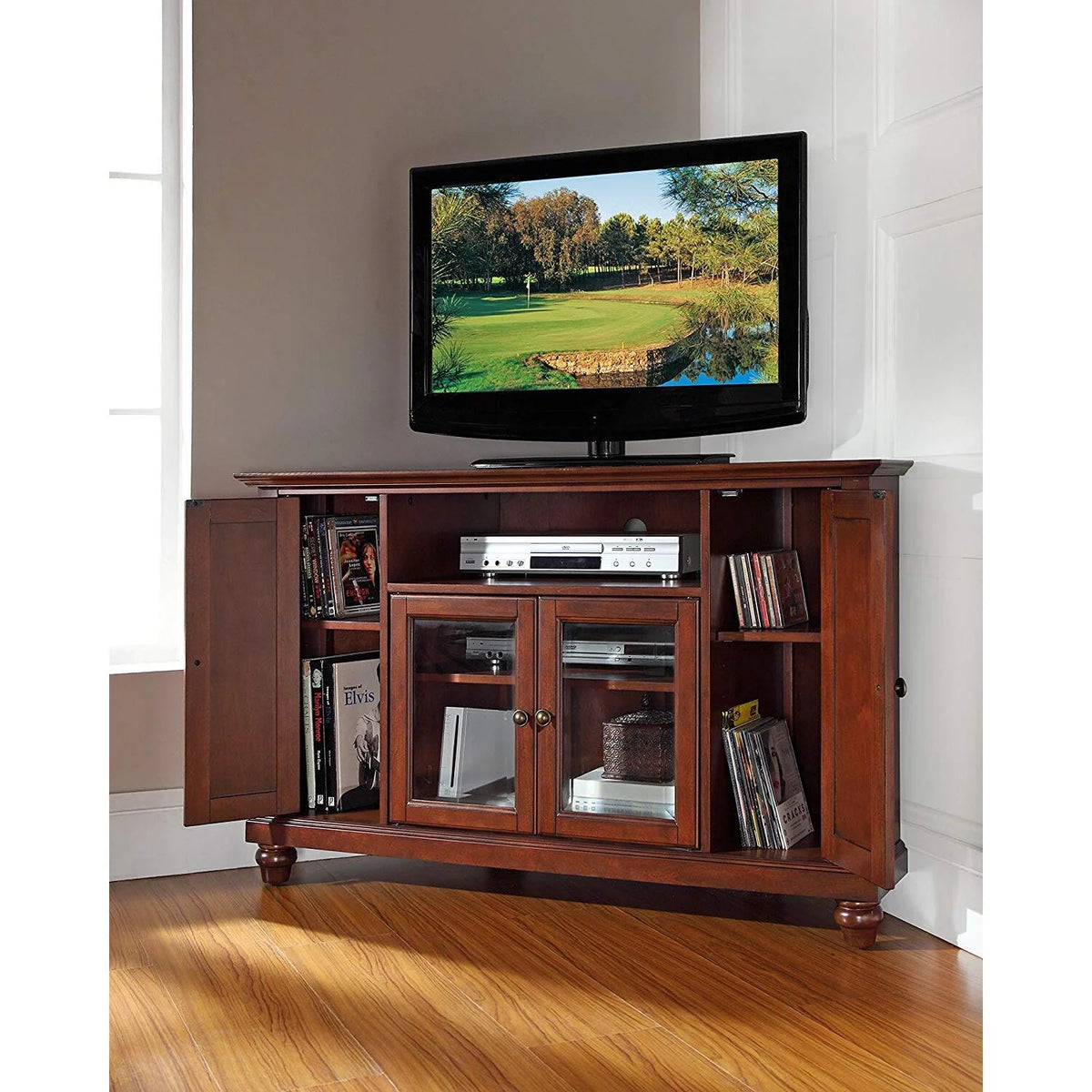 48" Corner Tv Stand Mahogany Y36754