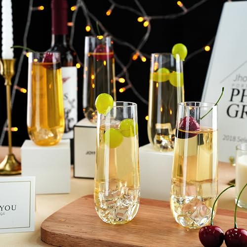 48 Pack 9 oz Clear Stemless Plastic Champagne Flutes B341666