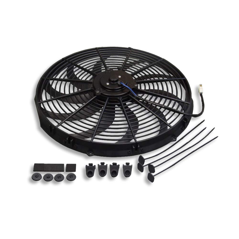 16 Inch 12V 3000 CFM Electric Radiator Cooling Fan with Mounting Kit & Thermostat Relay Kit Pack of 2 W120402