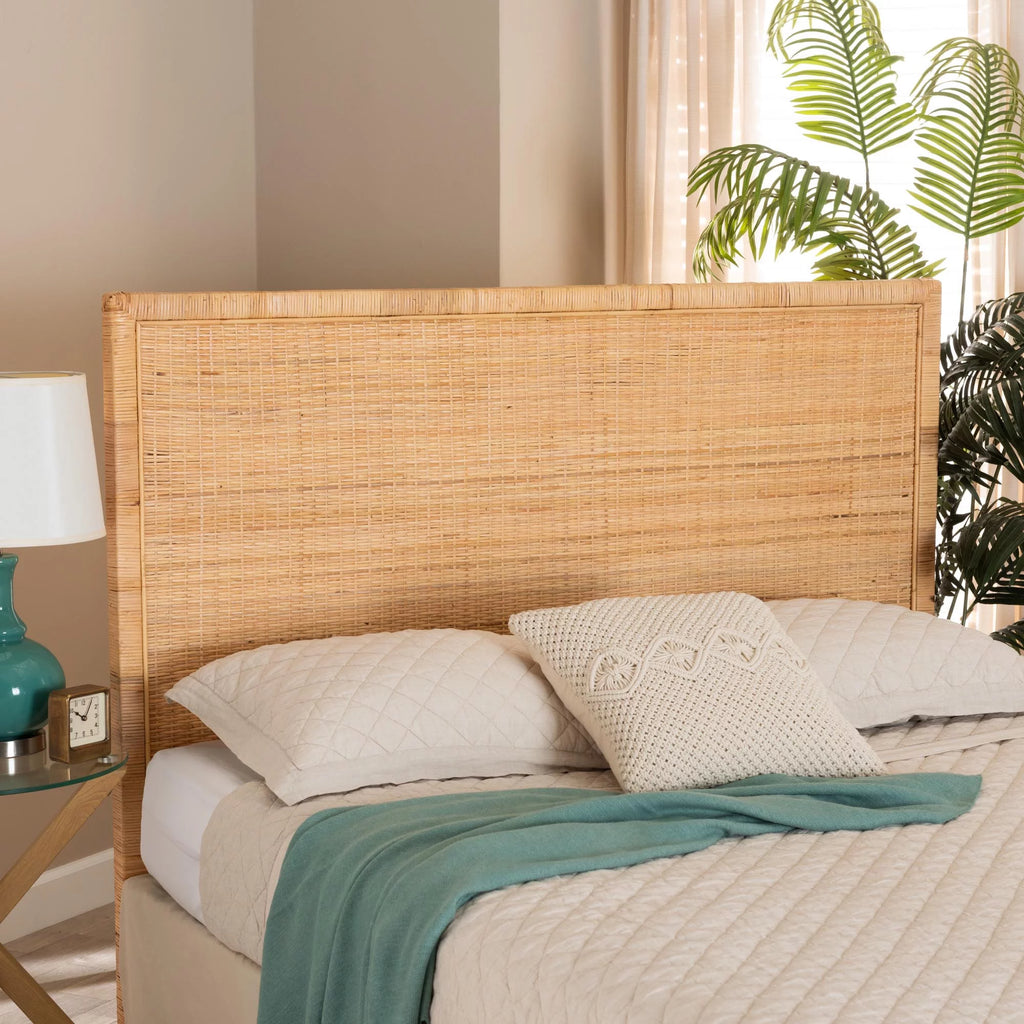 Natural Brown Rattan and Mahogany Wood King Size Headboard D788623