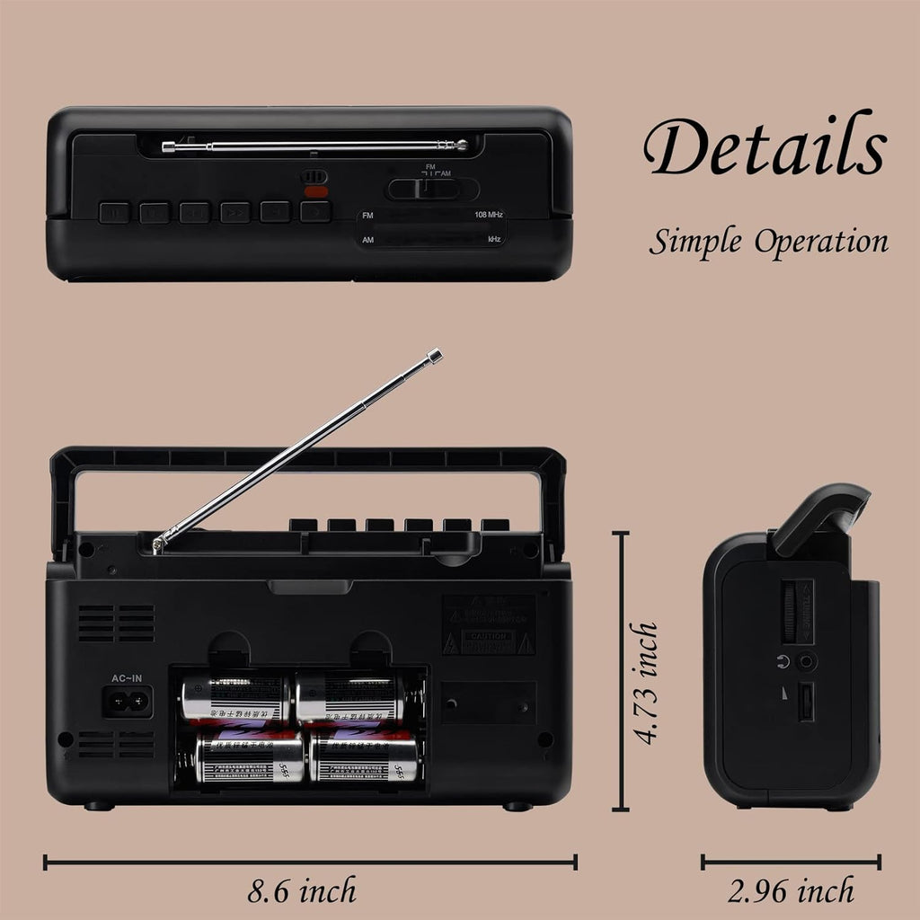 Portable Cassette Player Boombox AM/FM Radio Stereo Tape Recorder M15191