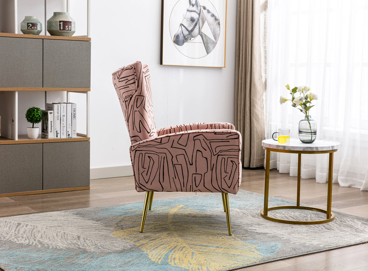 Velvet Wing Back Accent Chair with Metal Gold Legs C43065