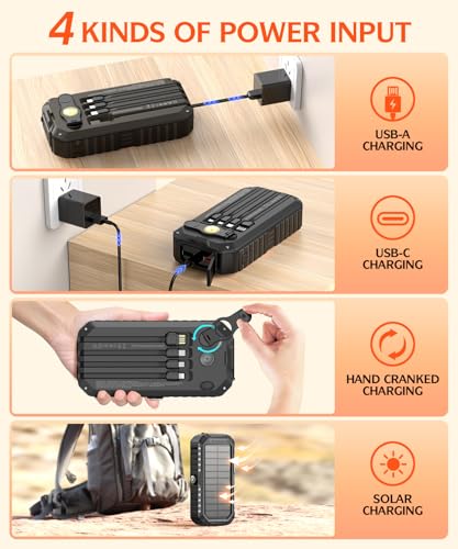 40000mAh Solar Power Bank with 4 Cables and Hand Crank C498795
