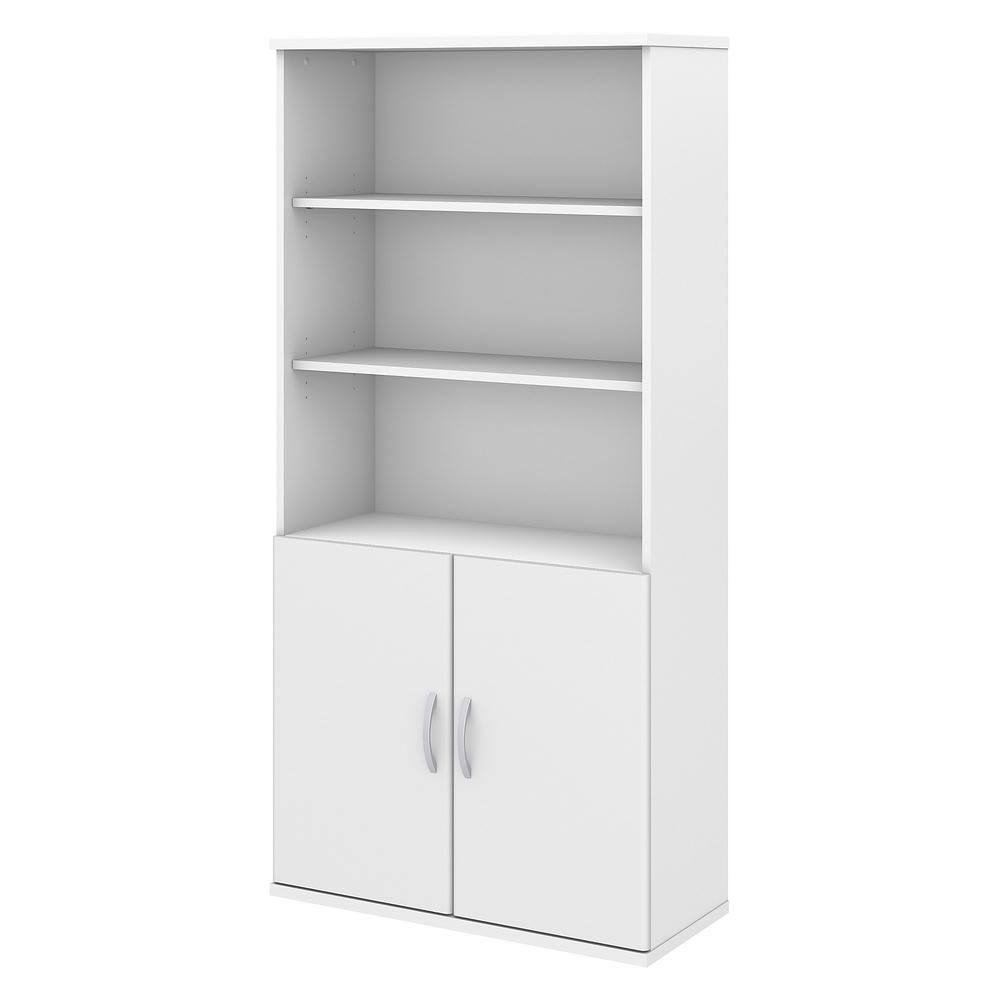 White 5 Shelf 2 Door Wood Composite Bookcase Q2375