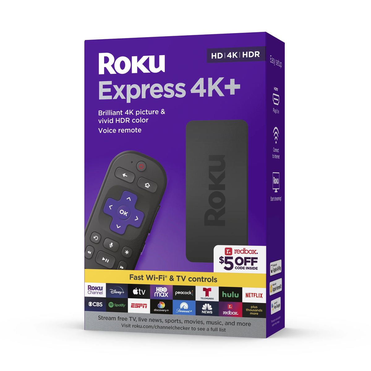 (2 pack) Roku Express 4K+ Streaming Player 4K/HD/HDR with Premium HDMI Cable Voice Remote K61769