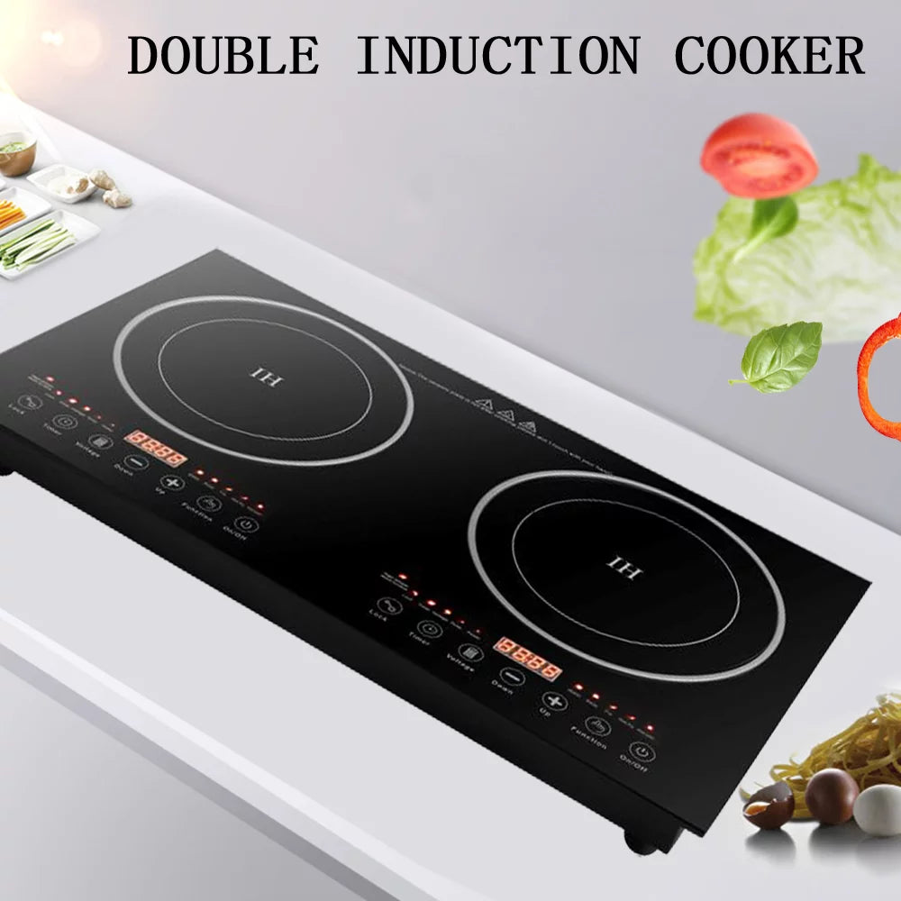 2-Burner Tempered Glass Electric Induction Cooktop 2400W V48847