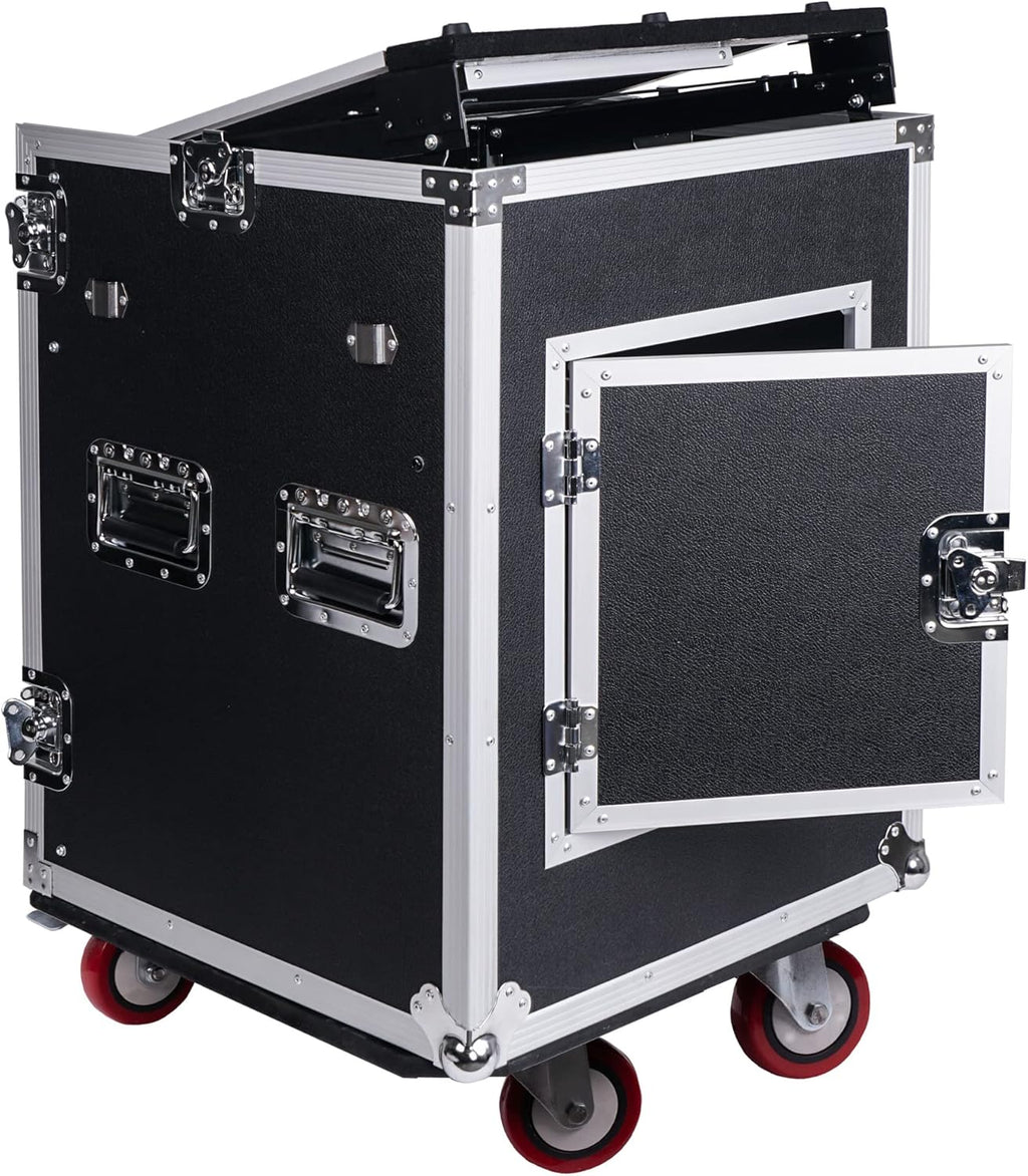 14U PA DJ Rack Case with 11U Slant Mixer Top and Casters X208