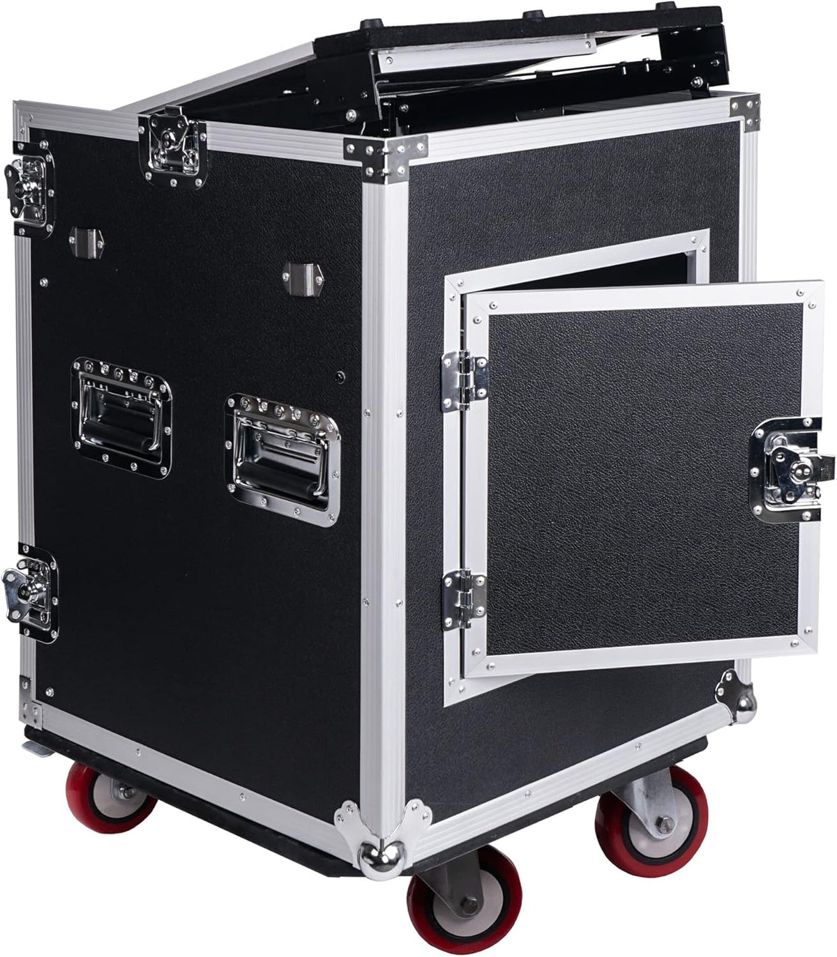 14U PA DJ Rack Case with 11U Slant Mixer Top and Casters X208