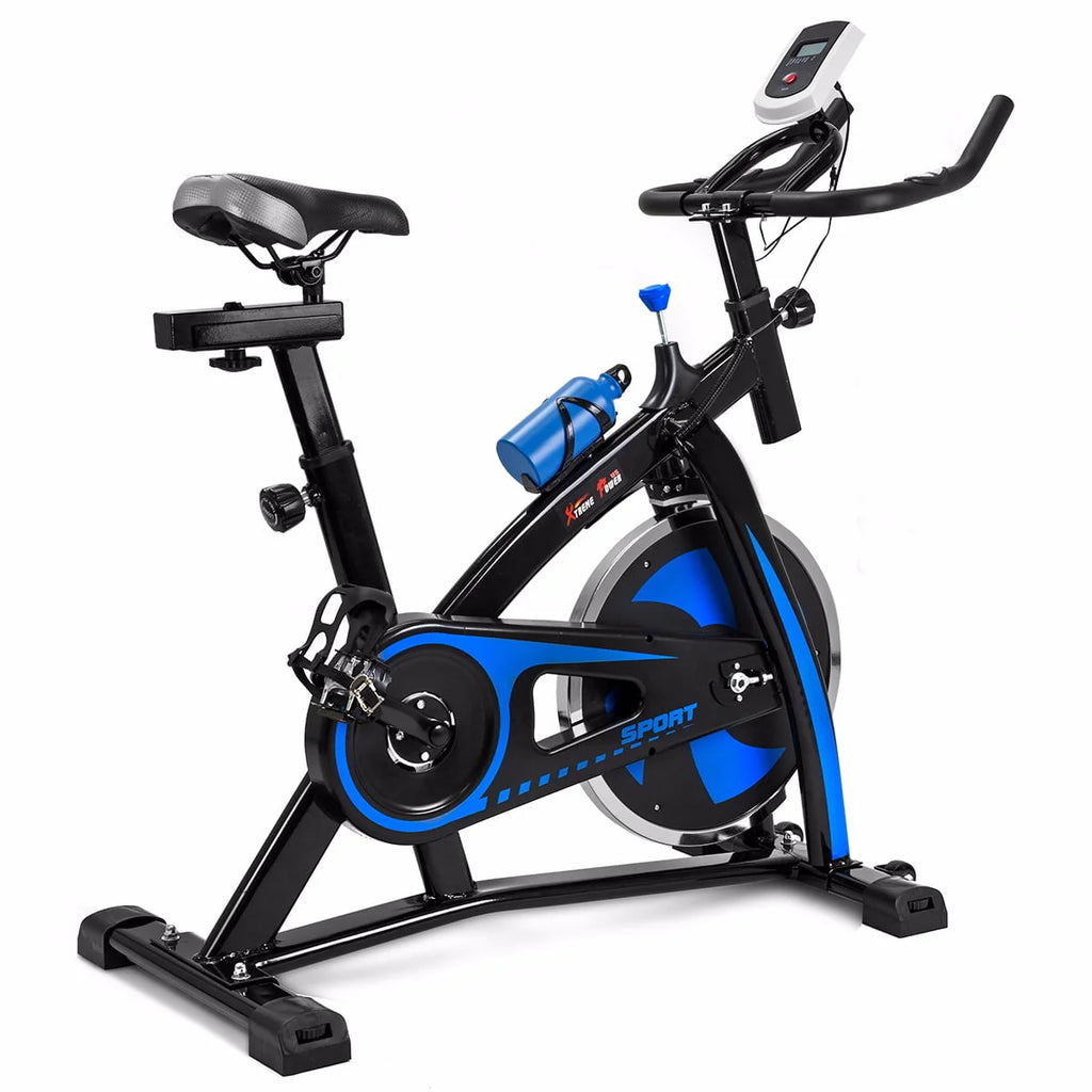 Blue Stationary Exercise Bike with Bottle Holder J675448