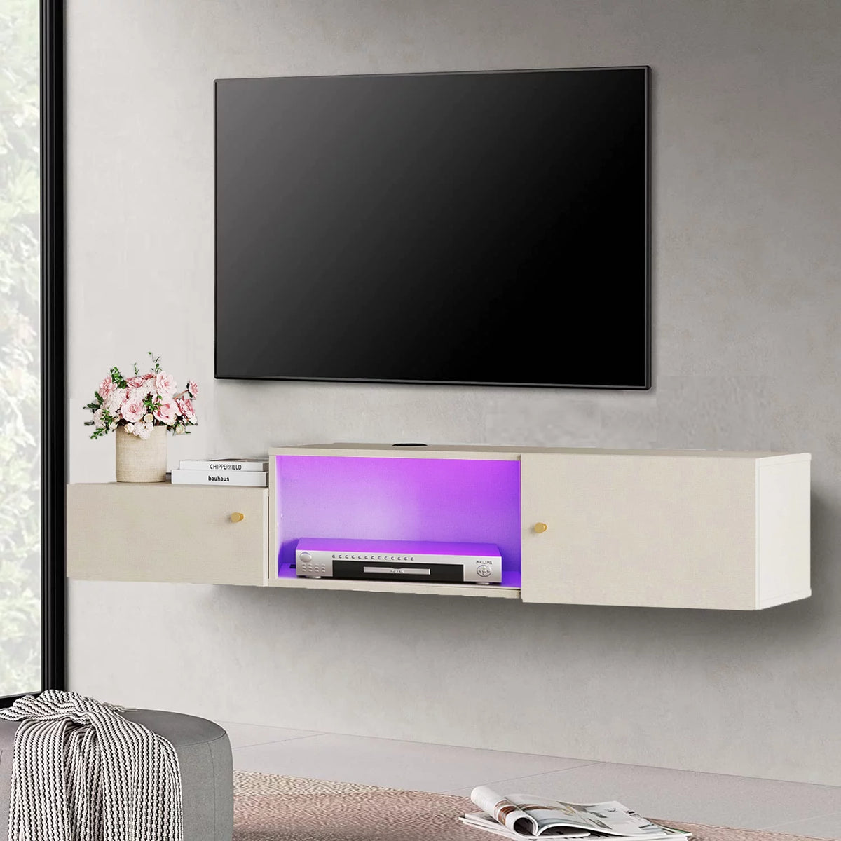 Wall Mounted TV Stand with Storage and Lights F43496