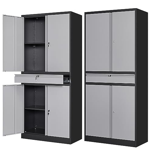 Metal Garage Storage Cabinet with Drawer, 4 Door Tool Cabinet with Lock D638
