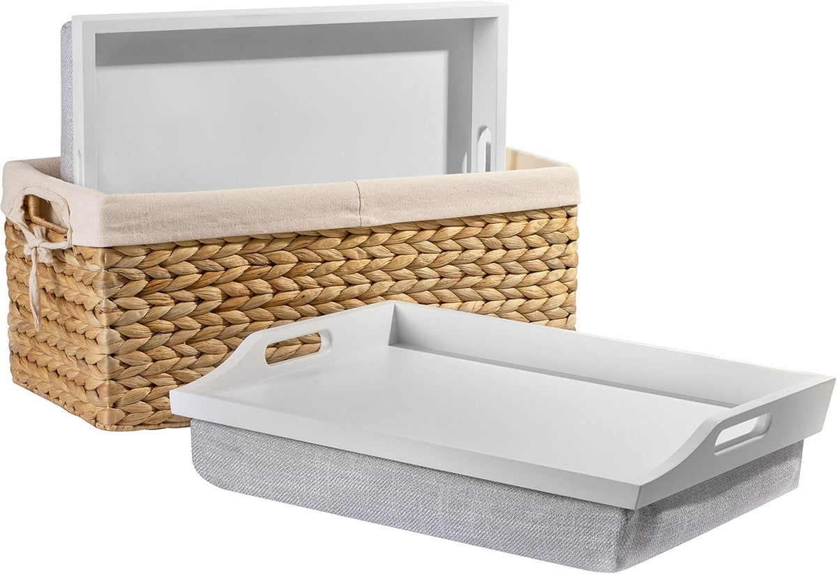 Wood Lap Trays with Basket Set E36469