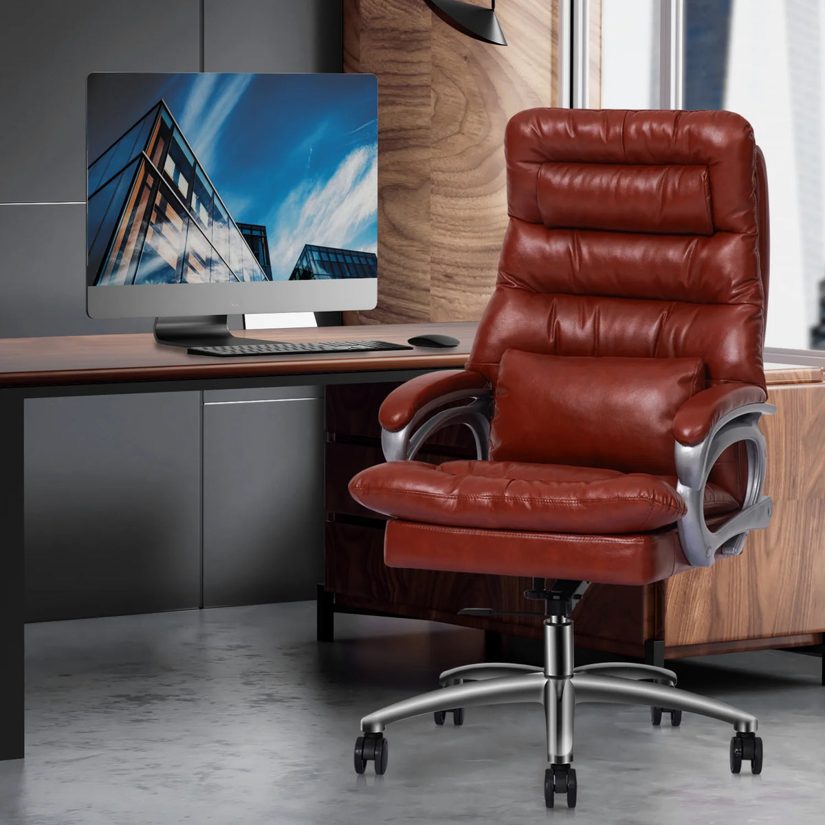Brown PU Leather Swivel Office Chair C4826