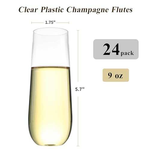 48 Pack 9 oz Clear Stemless Plastic Champagne Flutes B341666