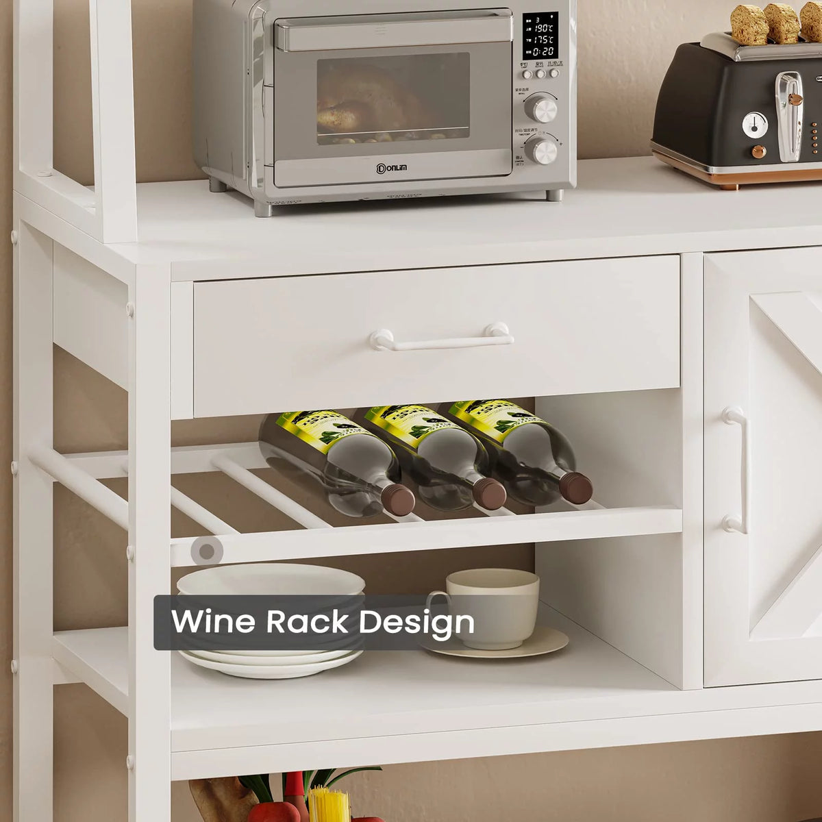 White Kitchen Bakers Rack with Storage G2397