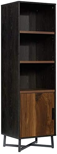 Industrial Tall 3 Adjustable Shelves Bookcase with Door in Grand Walnut and Black C76331