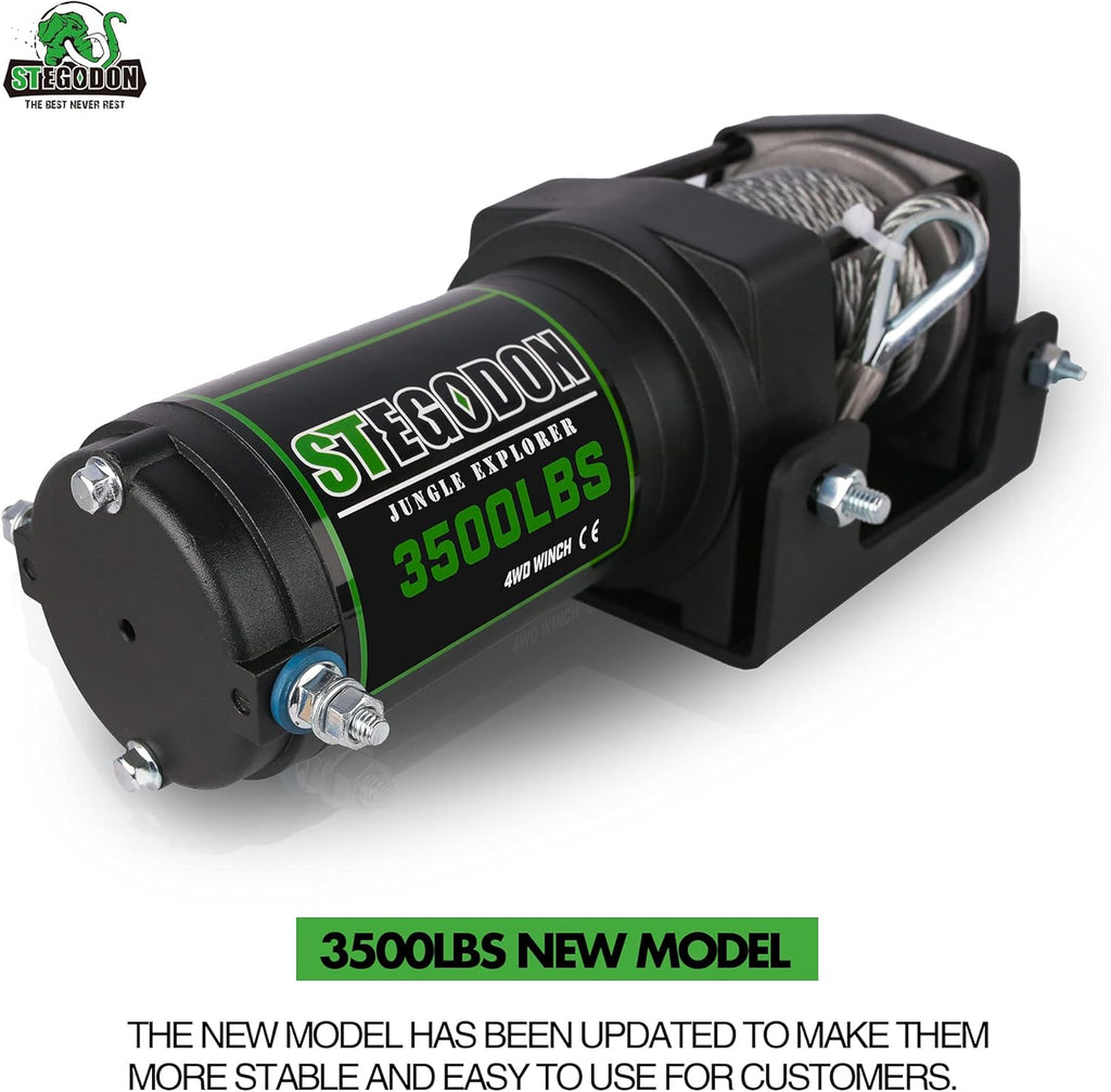 3500 lb. Load Capacity 12V Electric Winch with Wireless Remote, Waterproof IP67, Matte Black, Pack of 2 K228