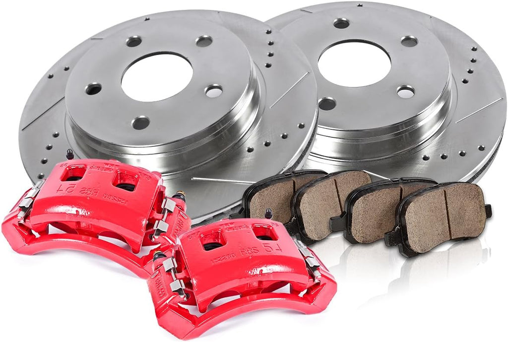 Powder Coated Red Calipers Rotors Ceramic Pads Performance Kit N318