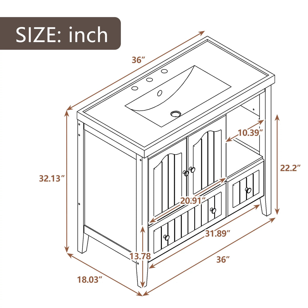 36" Bathroom Vanity with Sink, Undermount Storage Cabinet Set, Gray J64991
