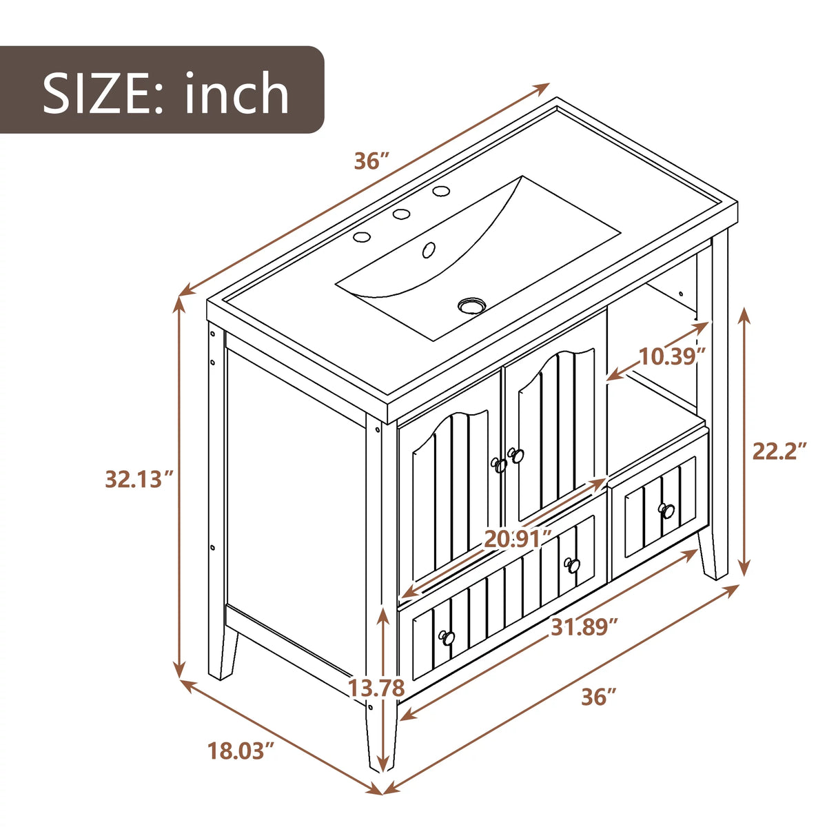 36" Bathroom Vanity with Sink, Undermount Storage Cabinet Set, Gray J64991
