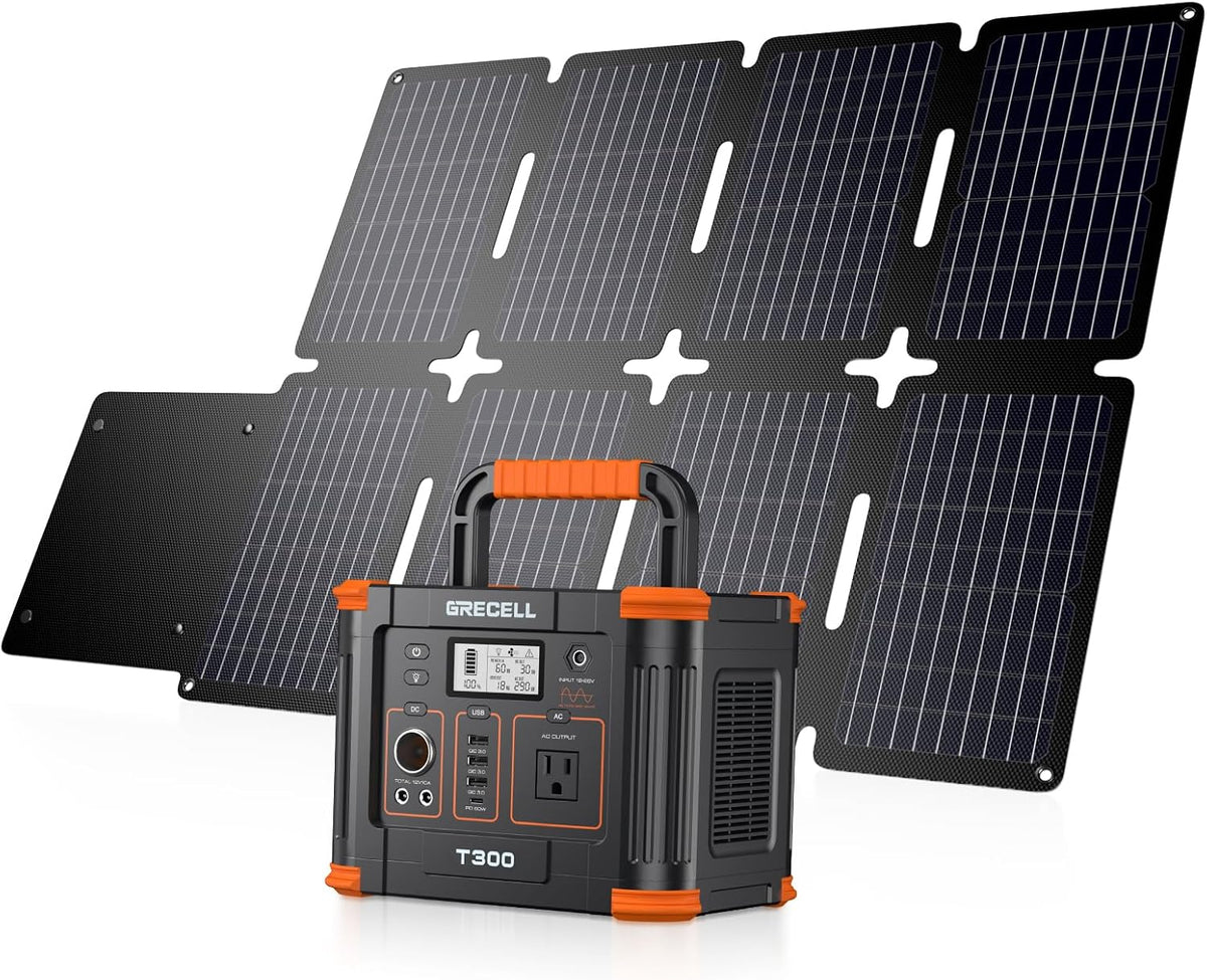 Portable Power Station 300W (Peak 600W) with 80W Foldable Solar Panel, 288Wh Solar Generator, 110V Pure Sine Wave AC Outlet Backup Lithium Battery U323835