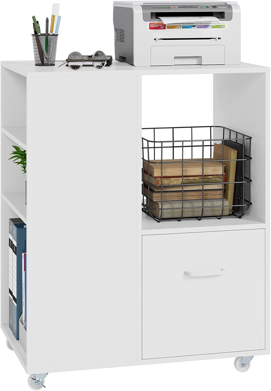 White Mobile File Cabinet with Drawer C83007