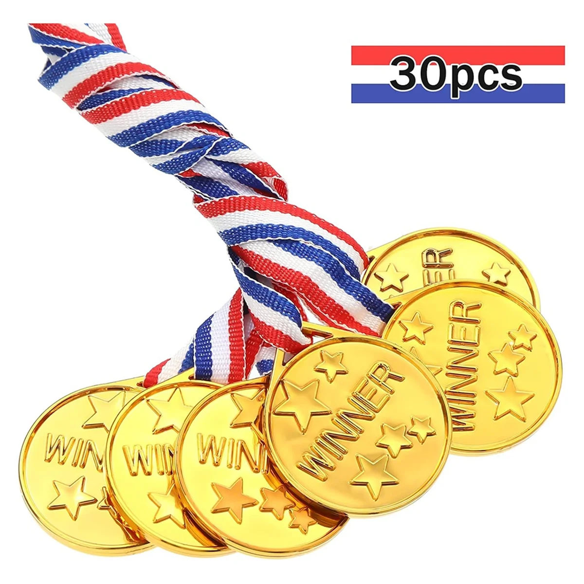 30 Pack Gold Plastic Award Medals U31717