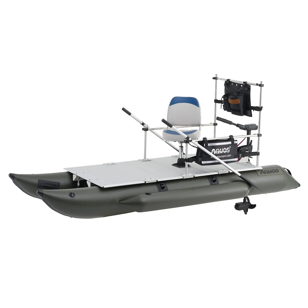 11.5ft Inflatable Pontoon Boat with Black 12V 55LBS Remote Trolling Motor and Foot Control N975752