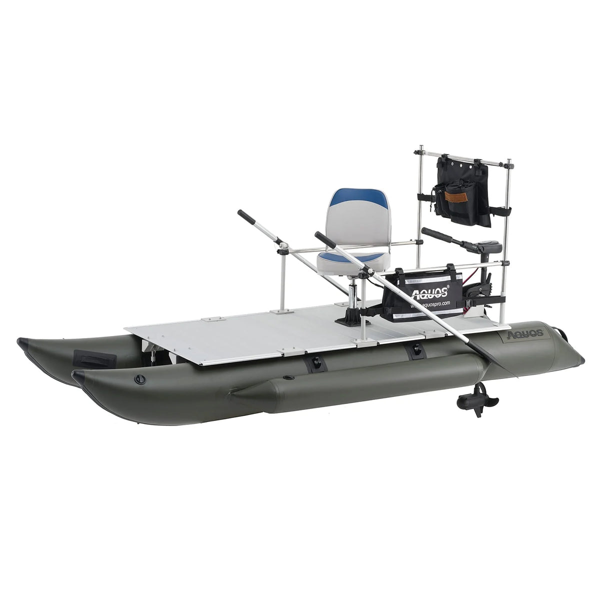 11.5ft Inflatable Pontoon Boat with Black 12V 55LBS Remote Trolling Motor and Foot Control N975752