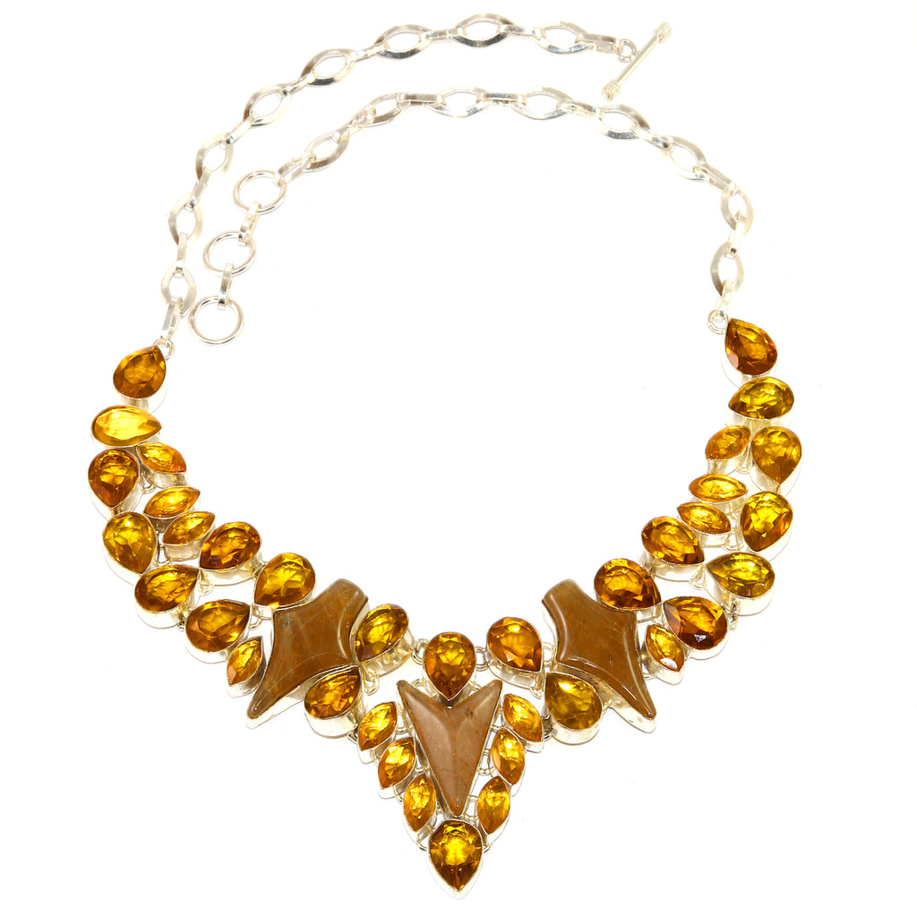 Citrine Quartz 925 Silver Necklace 16-18'' U408