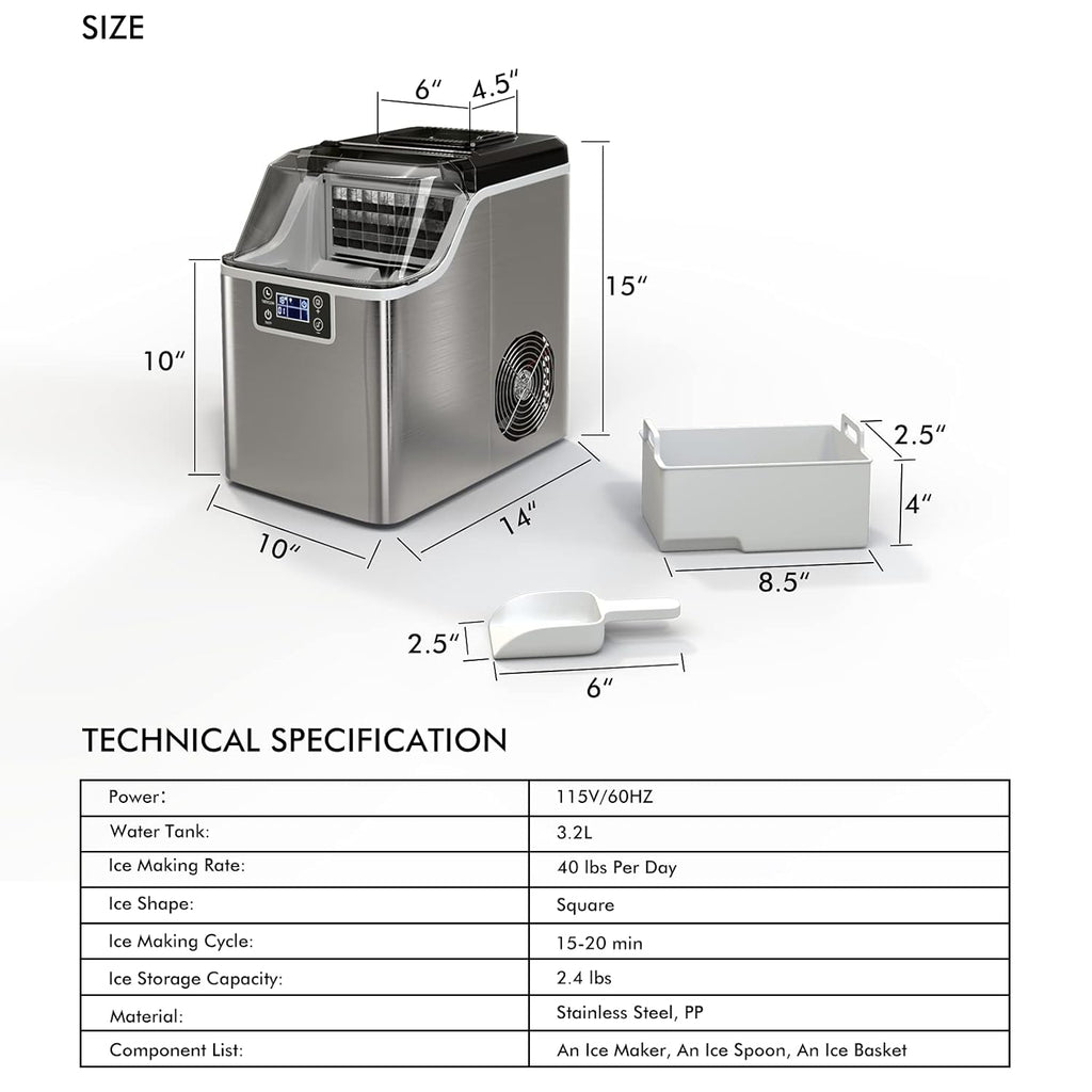 40LBS/24H Portable Compact Ice Machine with Auto Self-Cleaning Function U74944